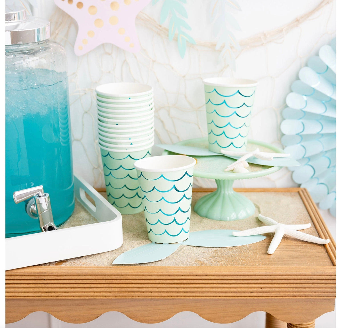 Mermaid Mint Paper Cups with Tails 8ct - Stesha Party