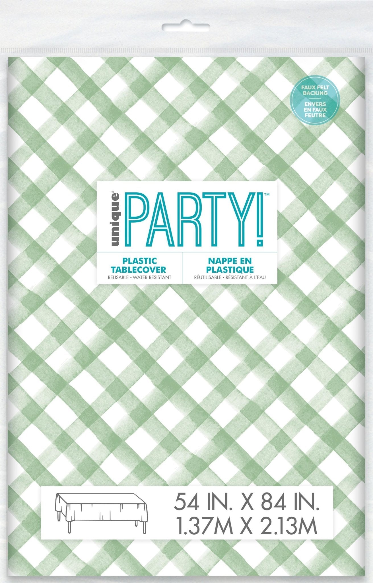 Mint Green Gingham Felt - Lined Plastic Table Cover 54" x 84" - Stesha Party