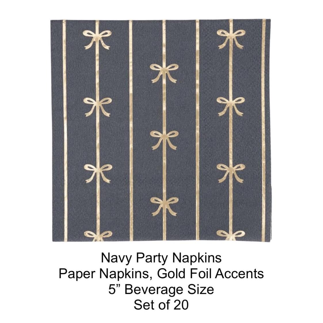 Navy Blue & Gold Foil Bows Beverage Napkins 20ct - Stesha Party
