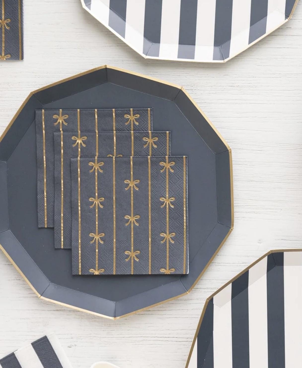 Navy Blue & Gold Foil Bows Beverage Napkins 20ct - Stesha Party