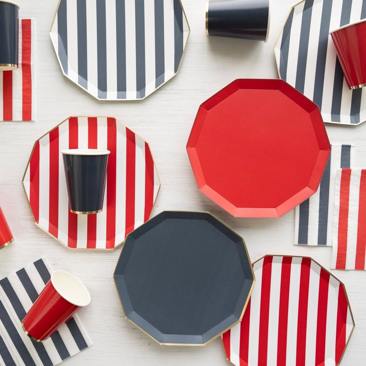 Navy Blue Striped Plates - Stesha Party