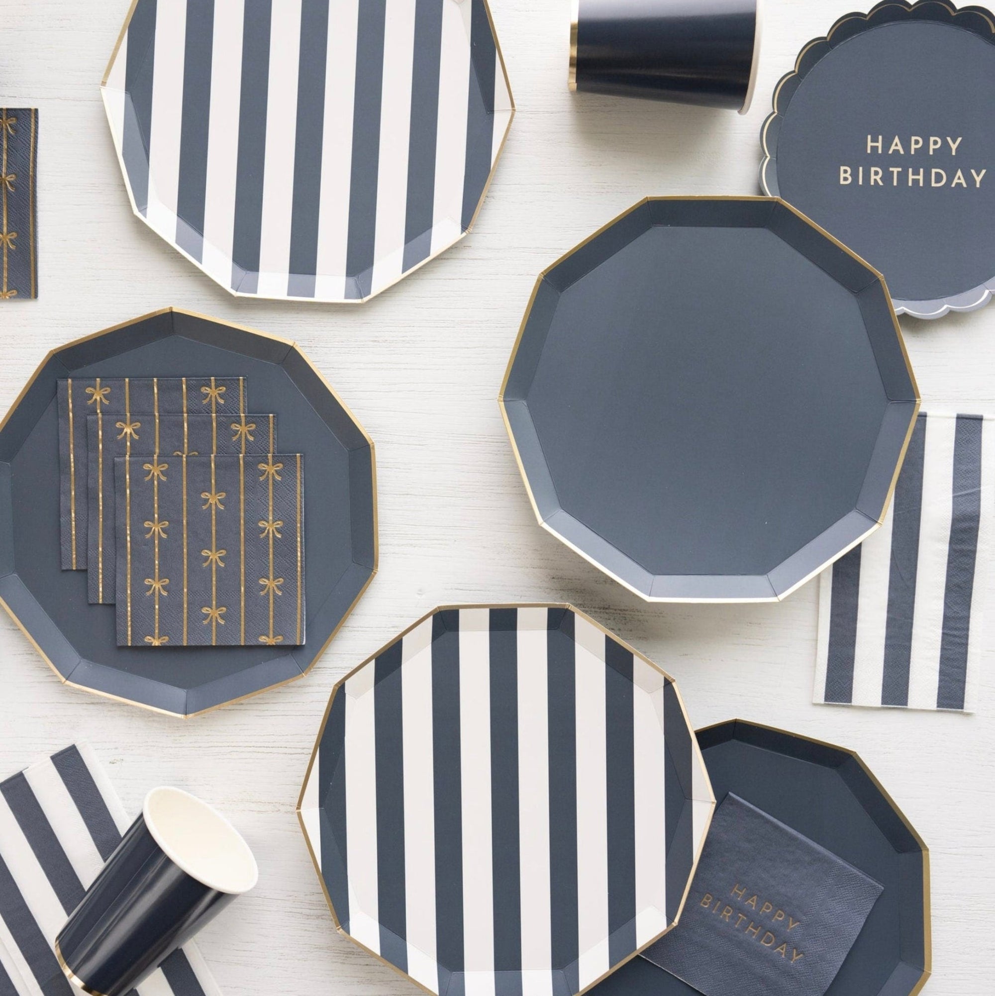 Navy Blue Striped Plates - Stesha Party