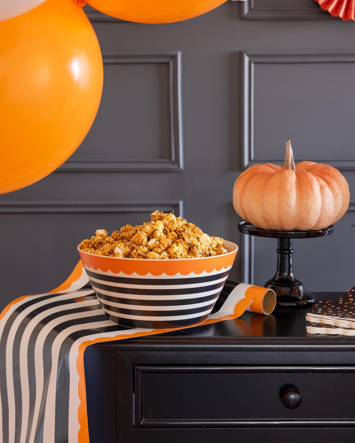 Orange and Black Striped Paper Table Runner - Stesha Party