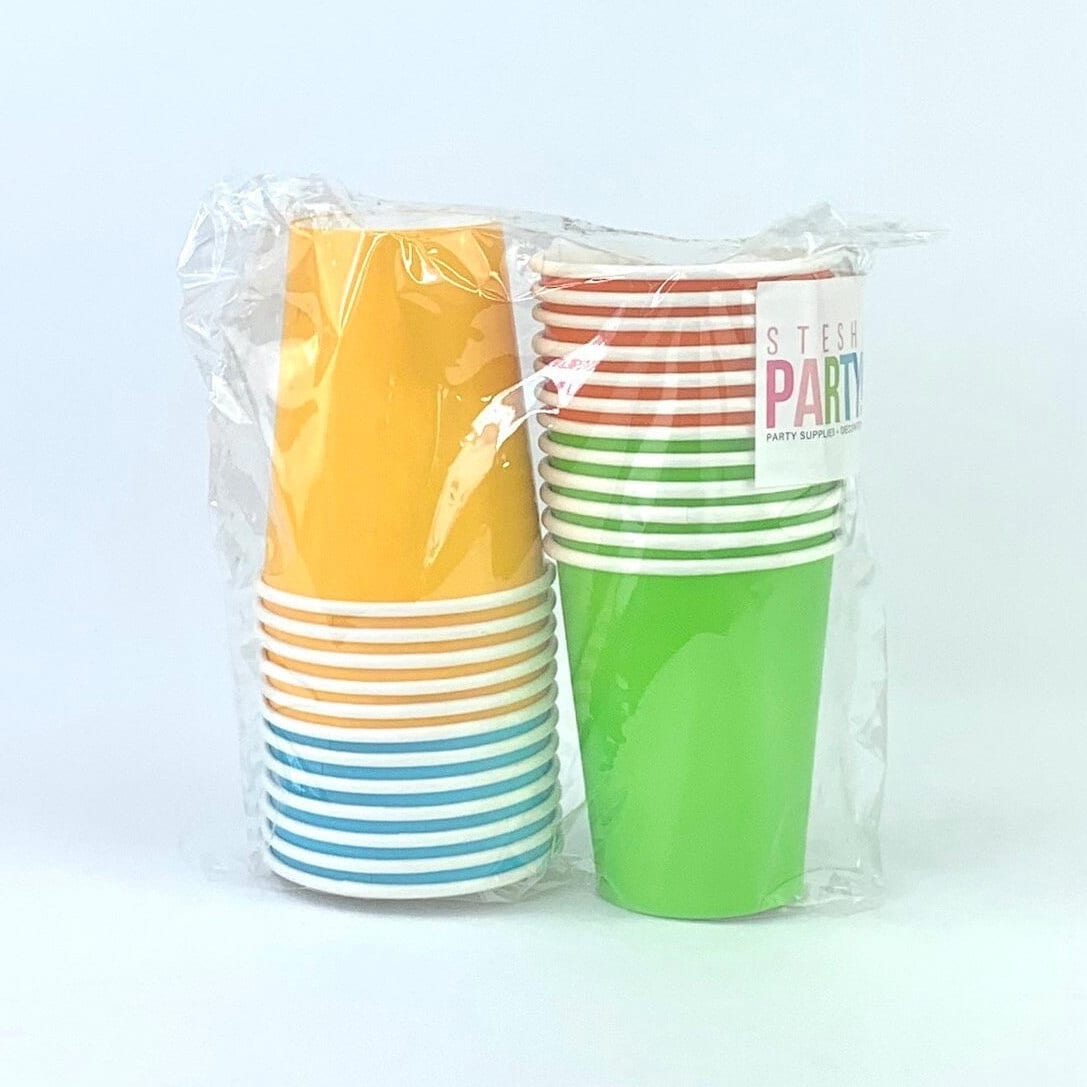 Orange Green Blue Yellow Paper Party Cups - Stesha Party