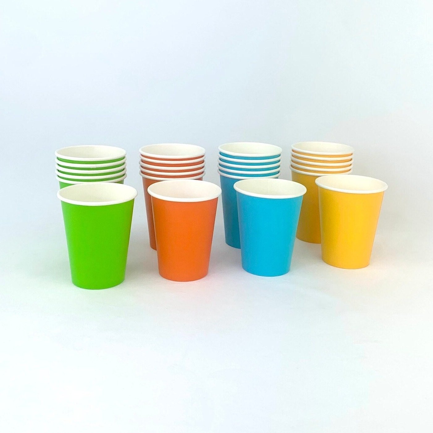 Orange Green Blue Yellow Paper Party Cups - Stesha Party