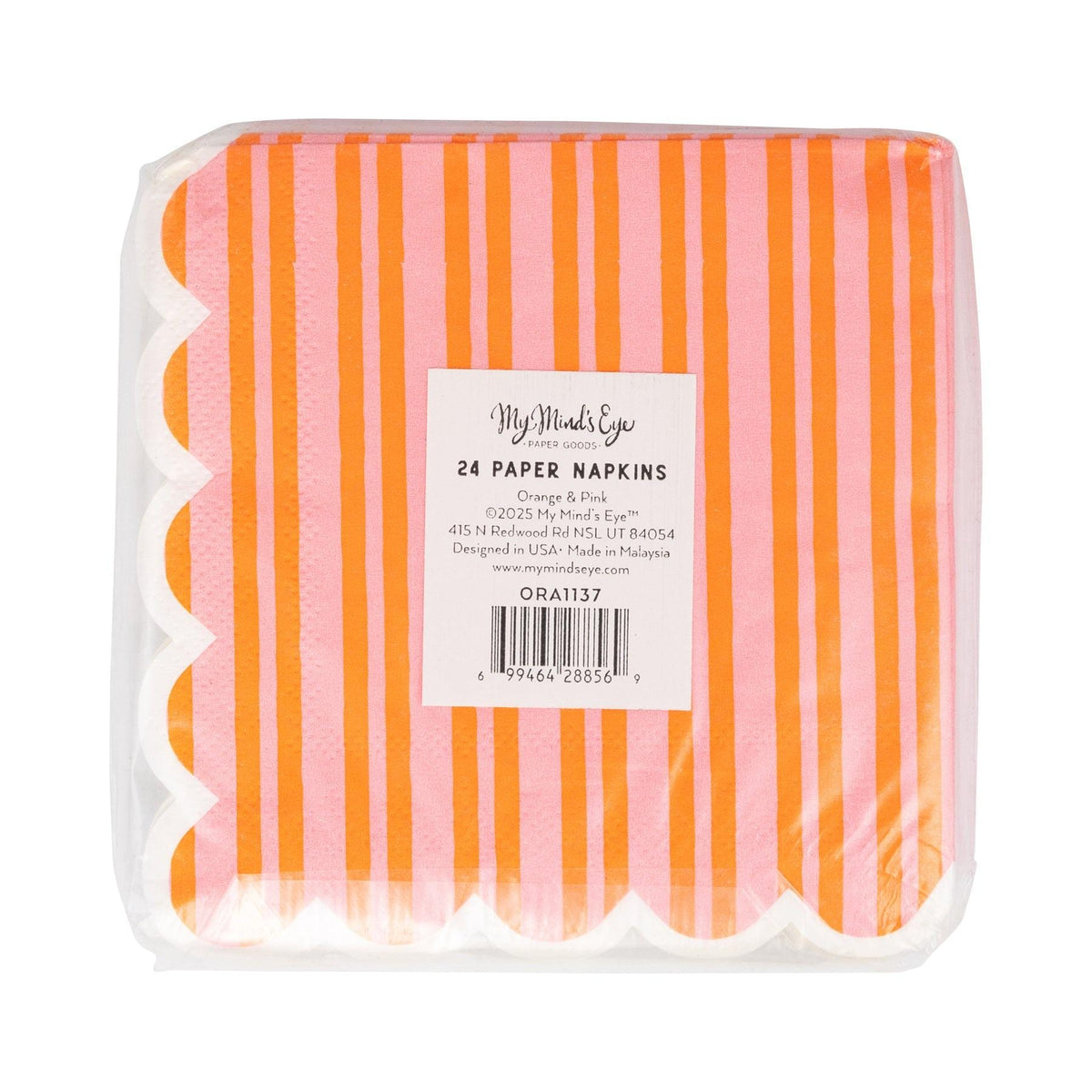 Orange Pink Striped Napkins 24ct - Stesha Party