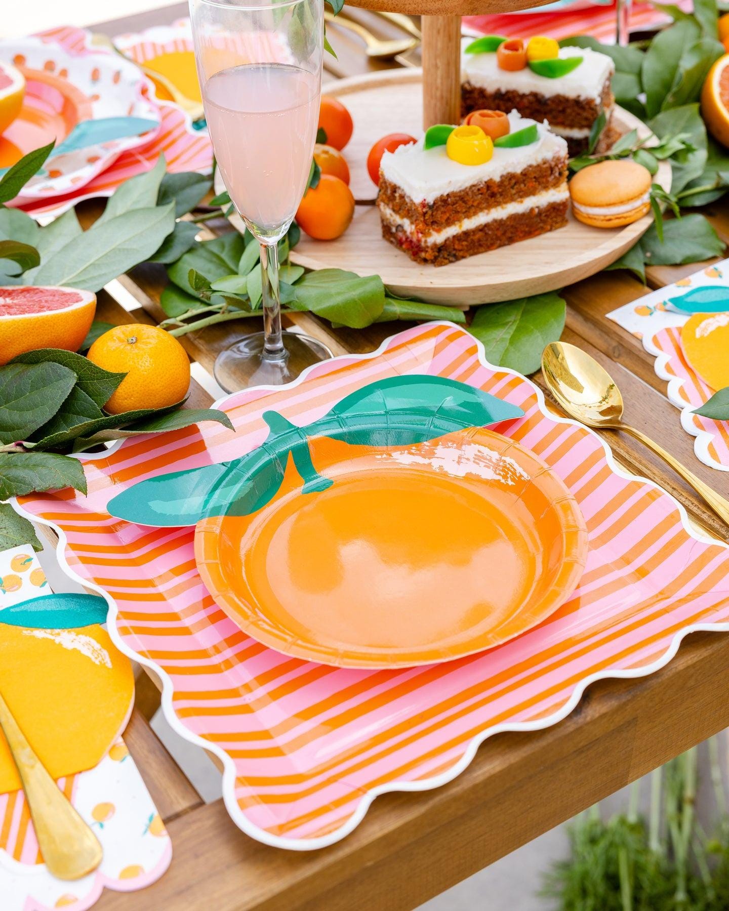 Orange Shaped Plates 8ct - Stesha Party