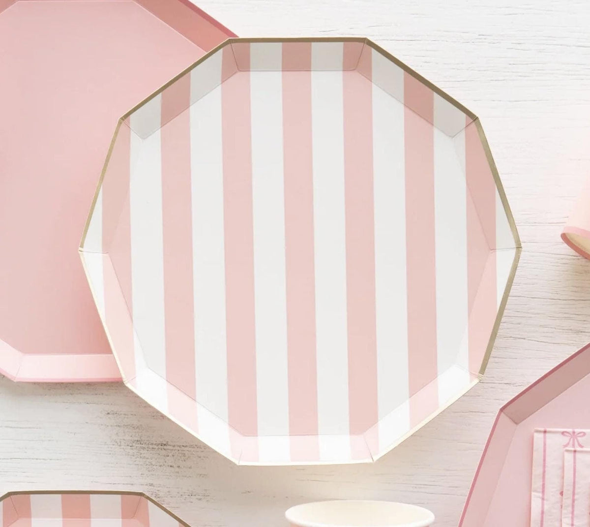 Pale Pink Striped Plates - Stesha Party