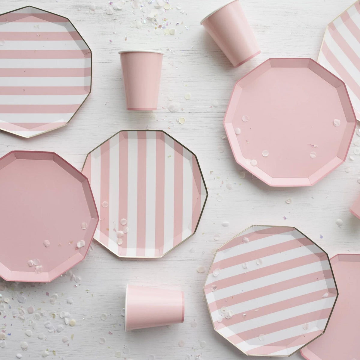 Pale Pink Striped Plates - Stesha Party