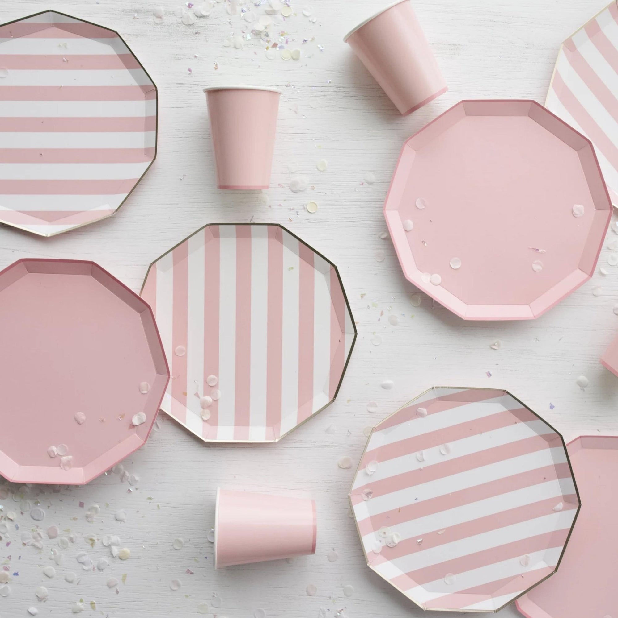 Pale Pink Striped Plates - Stesha Party