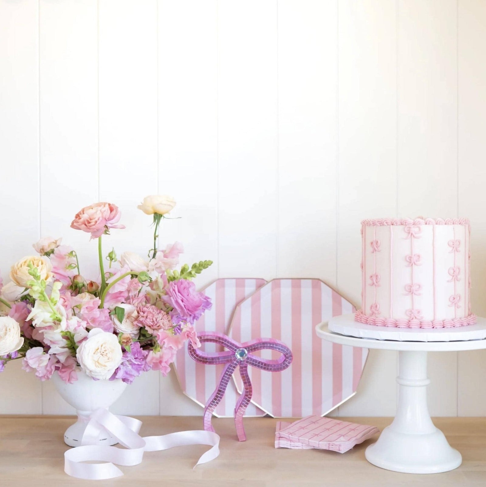 Pale Pink Striped Plates - Stesha Party