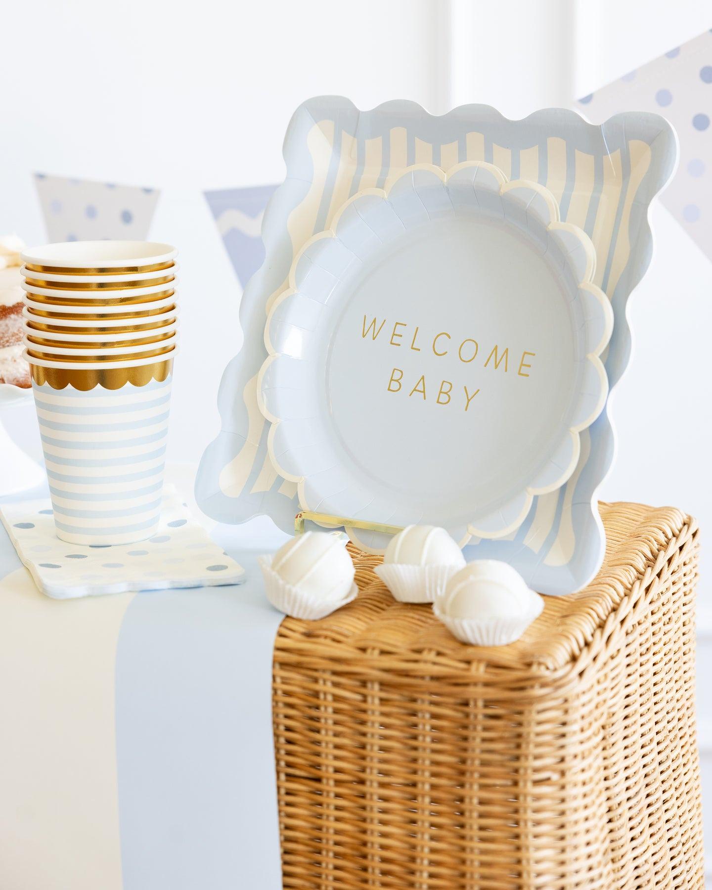 Pastel Blue Striped Plates 8ct - Stesha Party
