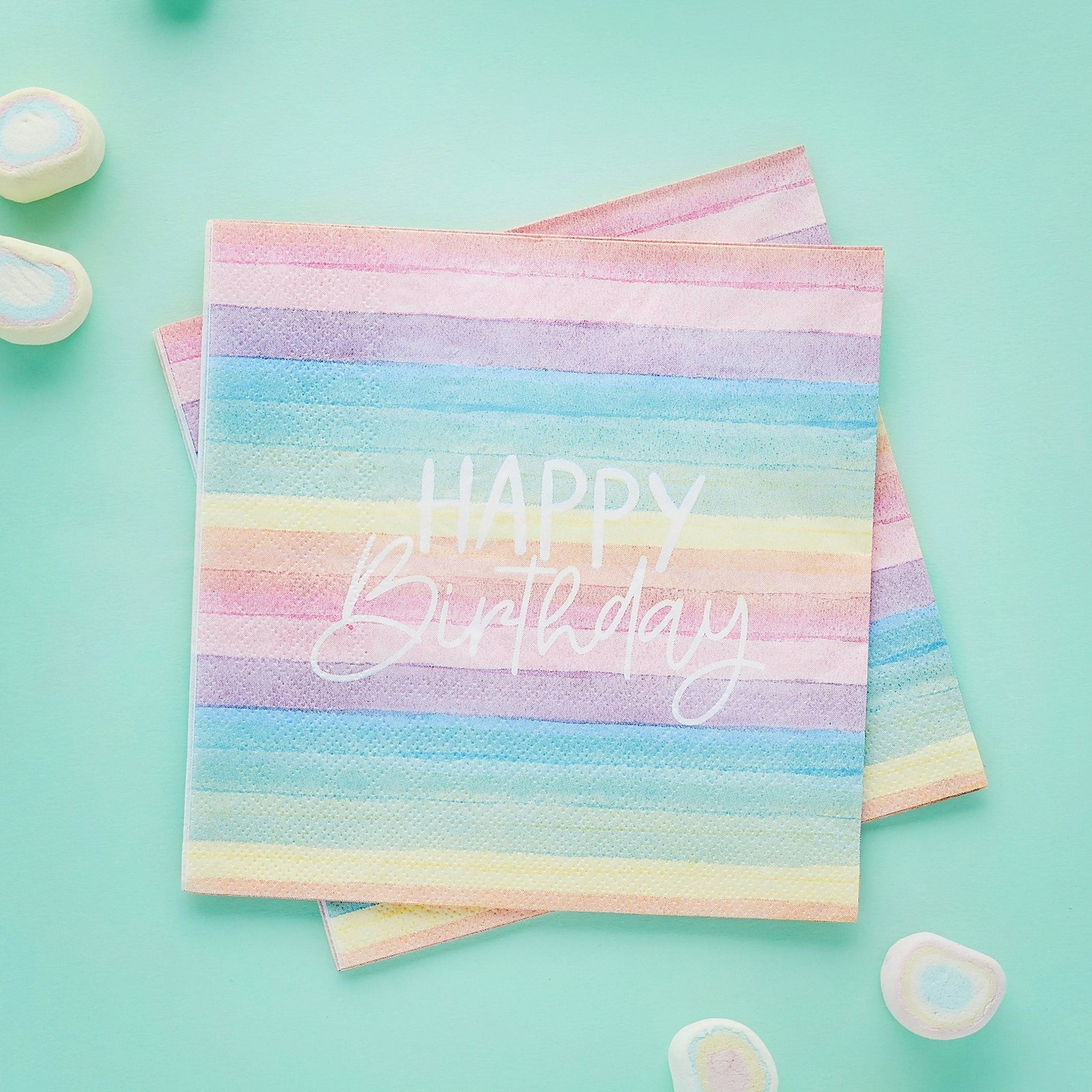 Pastel Rainbow Happy Birthday Napkins - Stesha Party