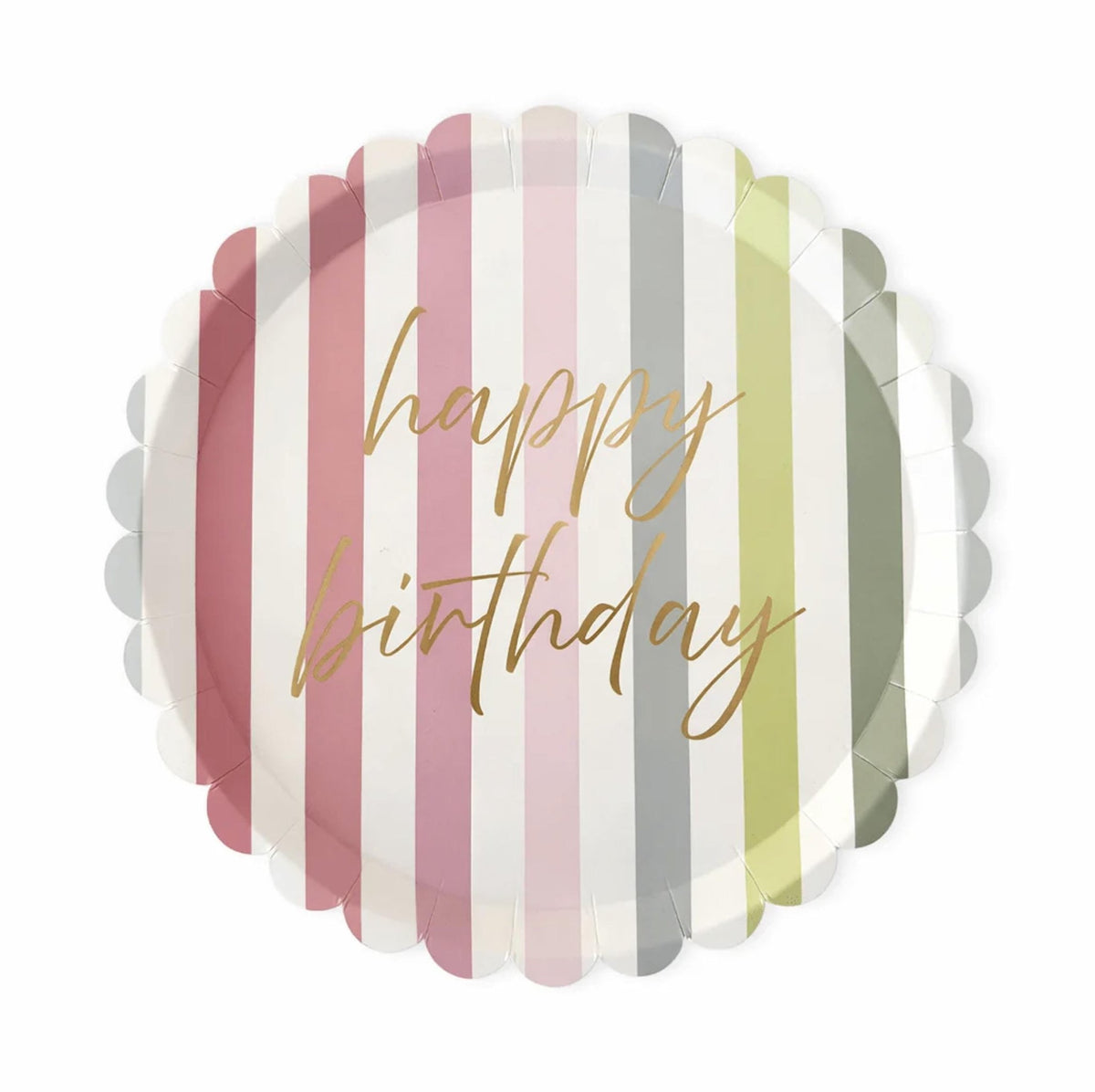 Pastel Striped Happy Birthday Plates 12ct - Stesha Party