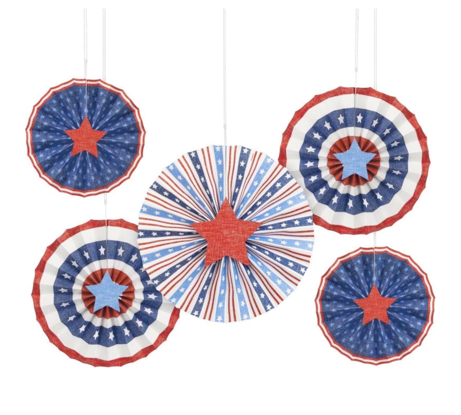 Patriotic Paper Fan Decorations 5ct - Stesha Party