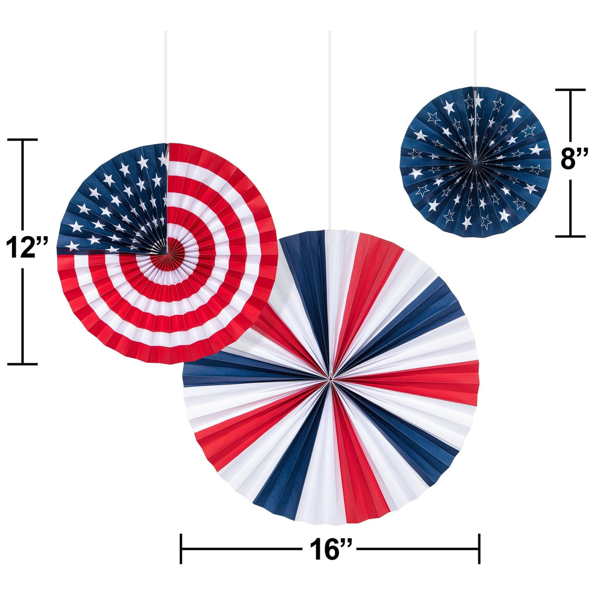 Patriotic Party Paper Fans 3ct - Stesha Party