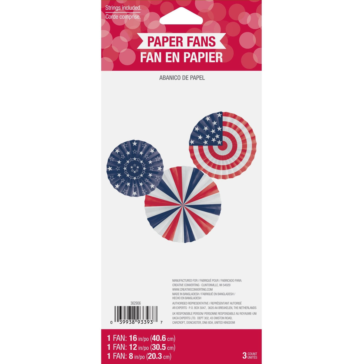 Patriotic Party Paper Fans 3ct - Stesha Party