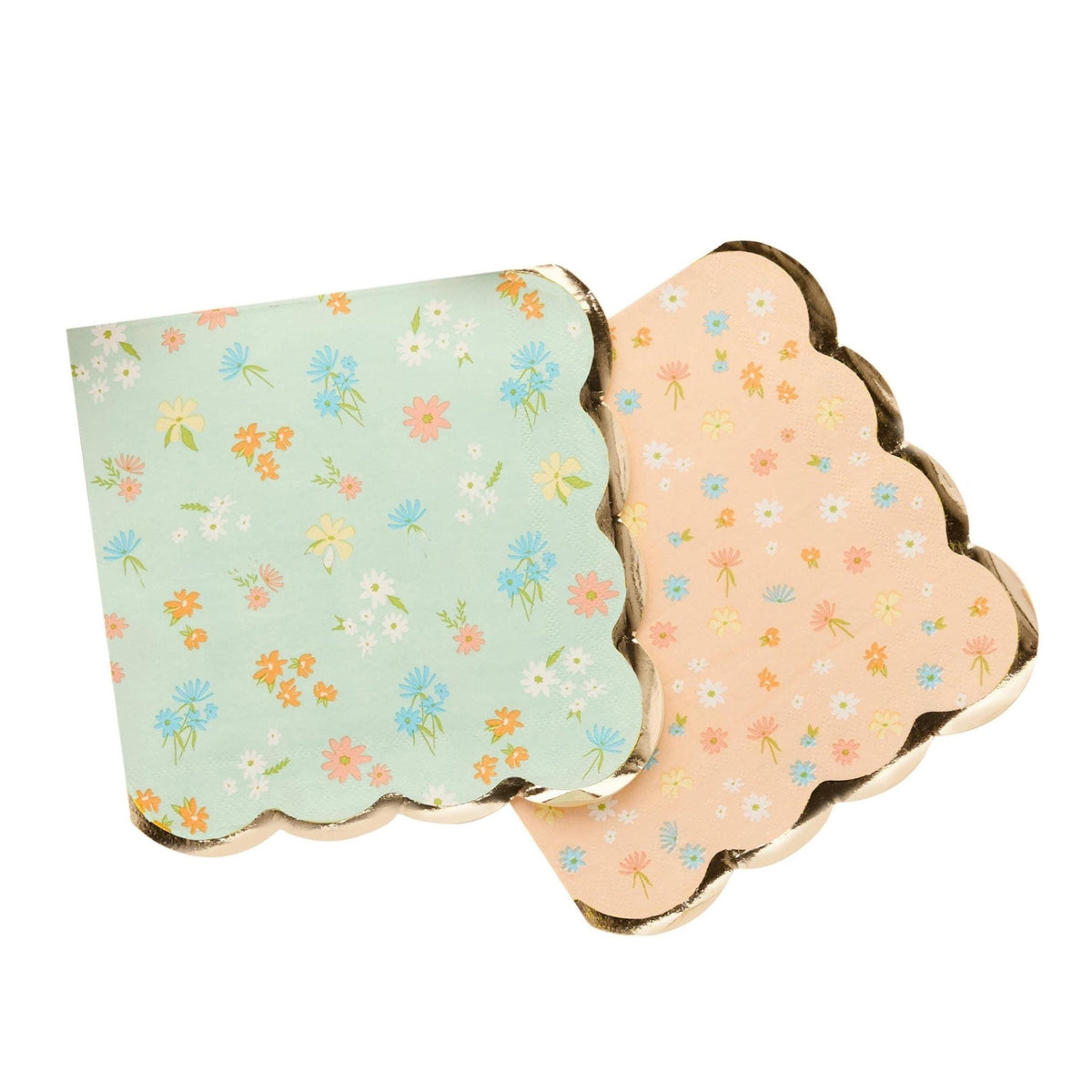 Peach &amp; Mint Floral Scalloped Paper Napkins 16ct - Stesha Party