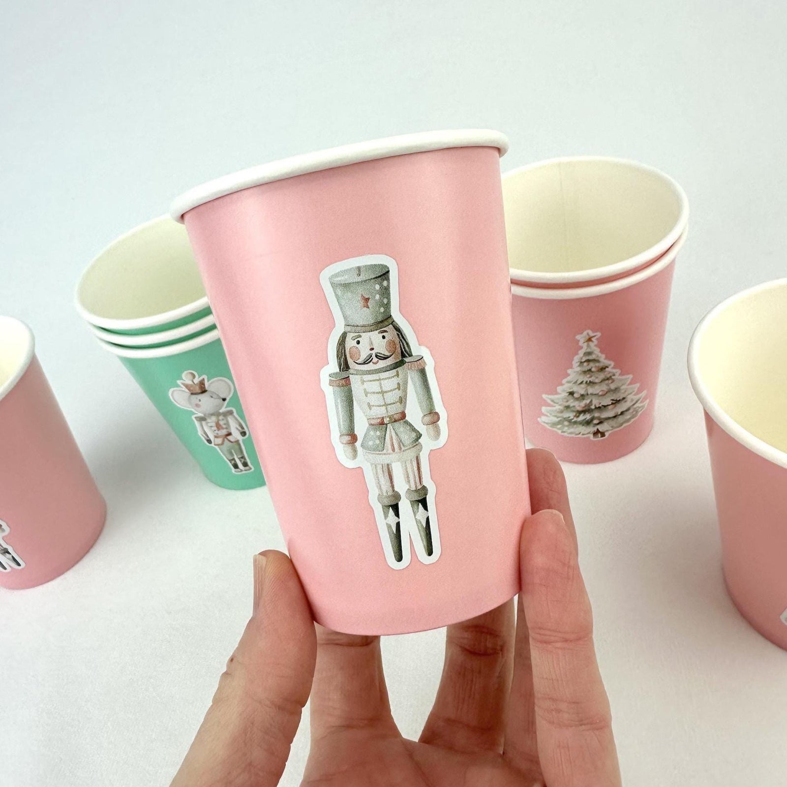 Pink and Mint Nutcracker Christmas Cups 24ct - Stesha Party