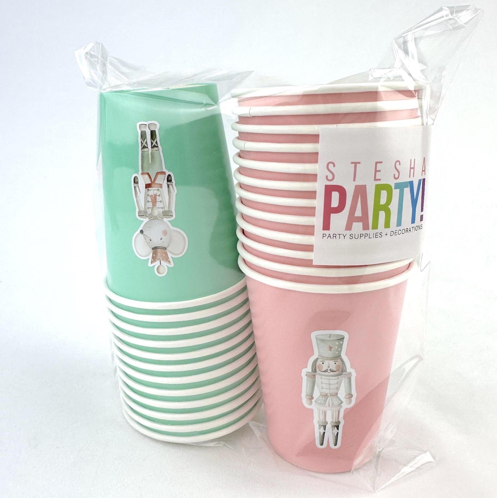Pink and Mint Nutcracker Christmas Cups 24ct - Stesha Party
