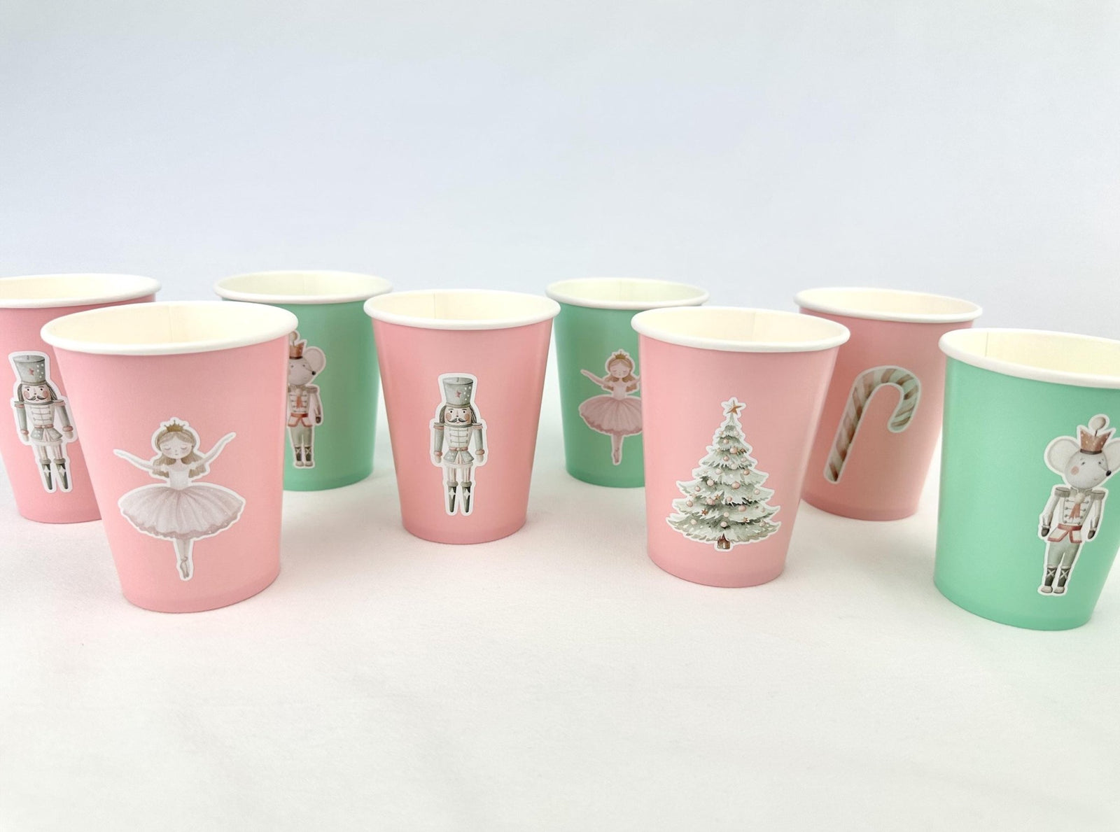 Pink and Mint Nutcracker Christmas Cups 24ct - Stesha Party