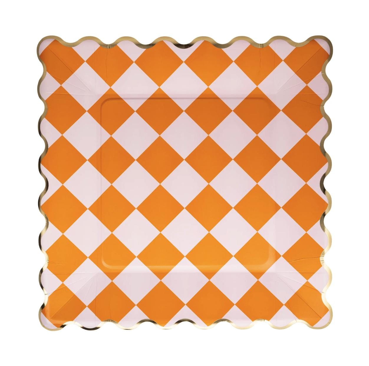 Pink and Orange Checkered Plates 8ct - Stesha Party