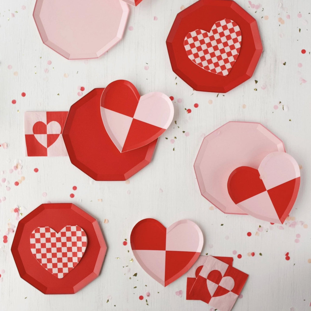Pink and Red Checkered Heart Napkins - Stesha Party