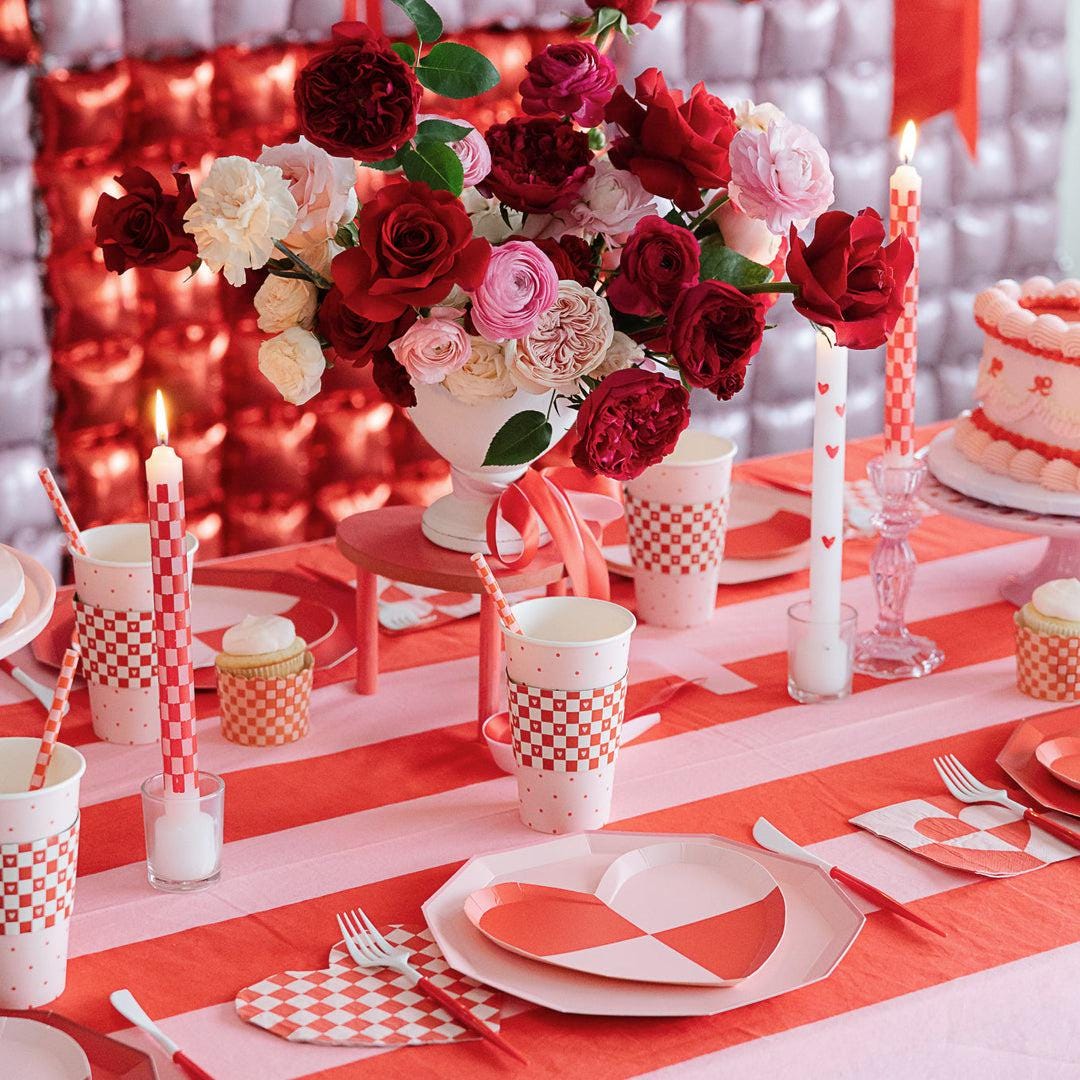 Pink and Red Checkered Heart Napkins - Stesha Party