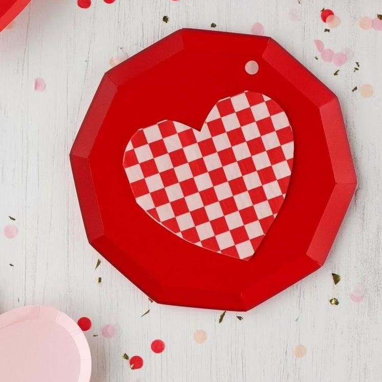Pink and Red Checkered Heart Napkins - Stesha Party
