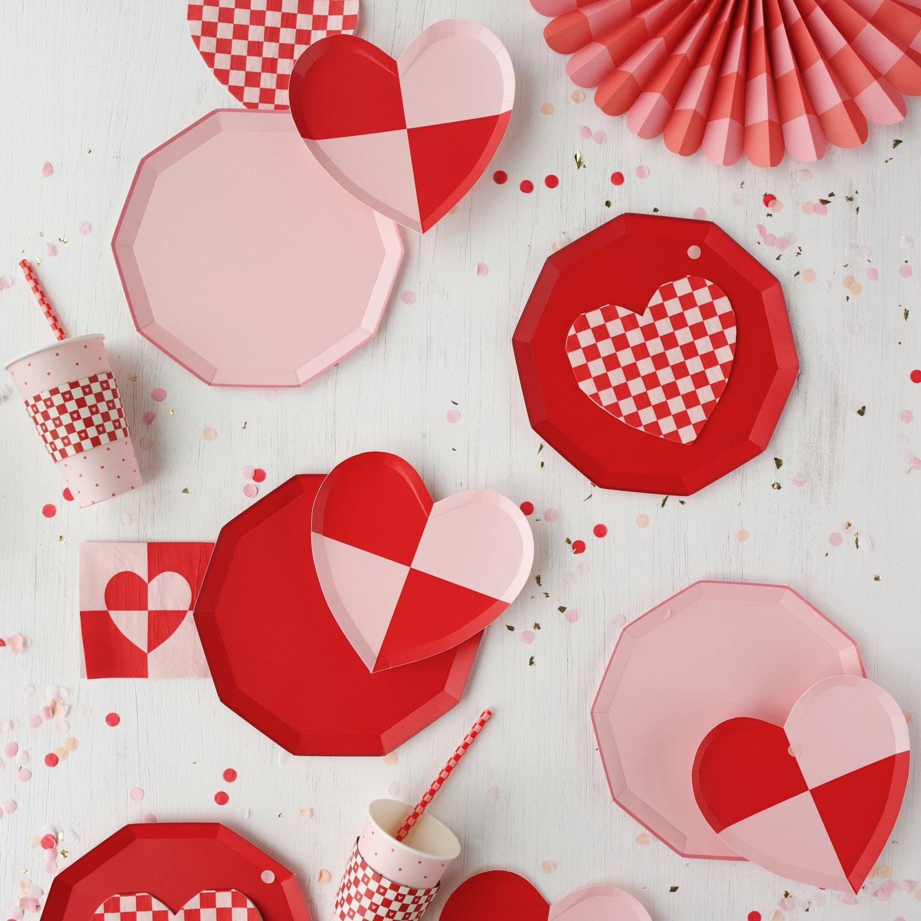 Pink and Red Checkered Heart Napkins - Stesha Party