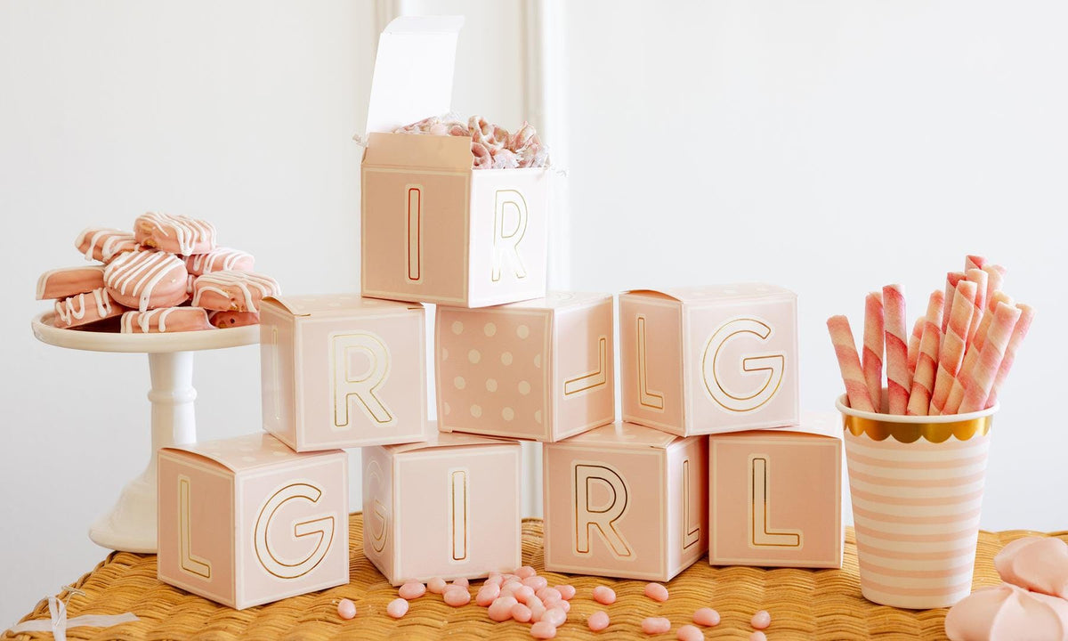 Pink Baby Block Treat Boxes 8ct - Stesha Party