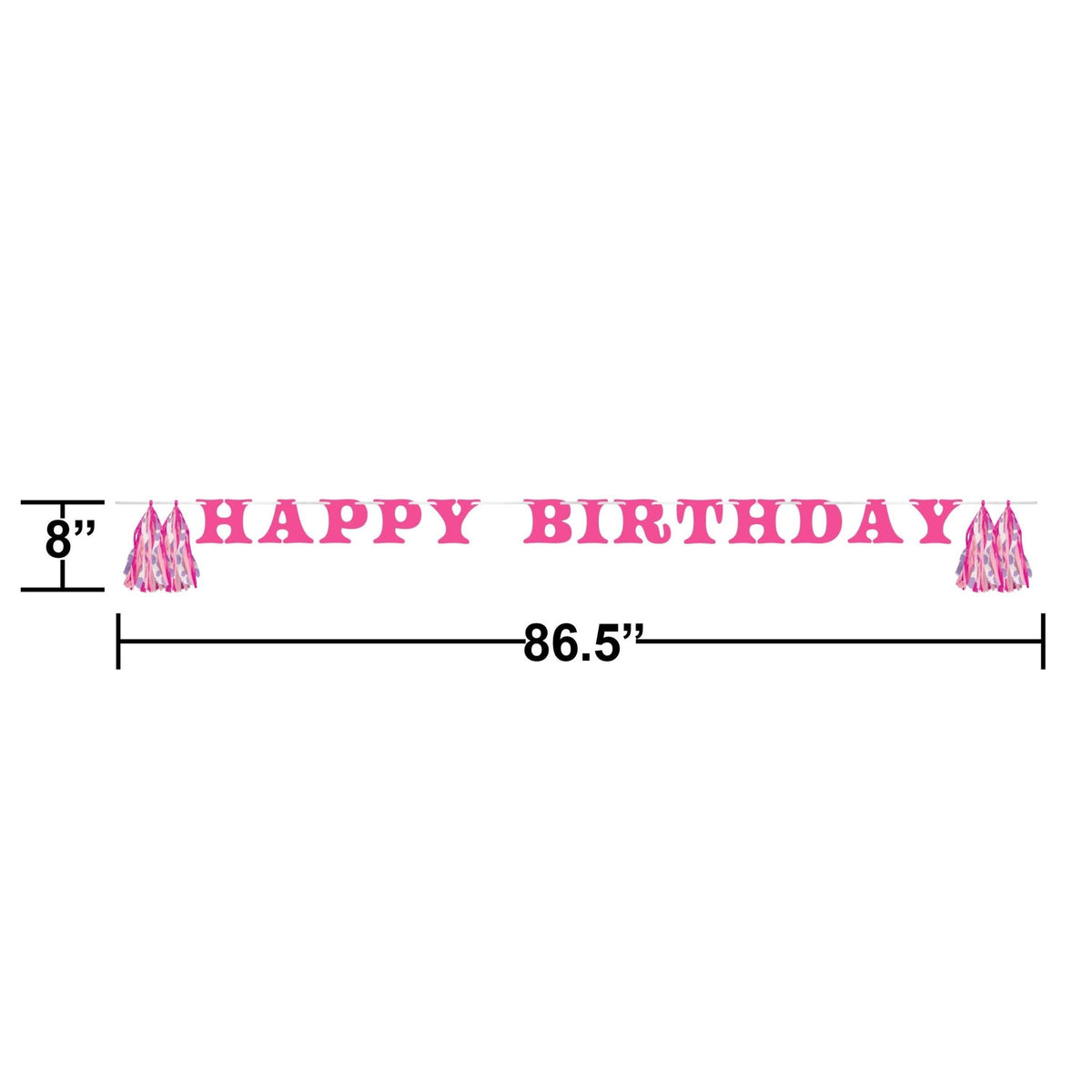 Pink Birthday Banner with Tassels 7.2ft - Stesha Party