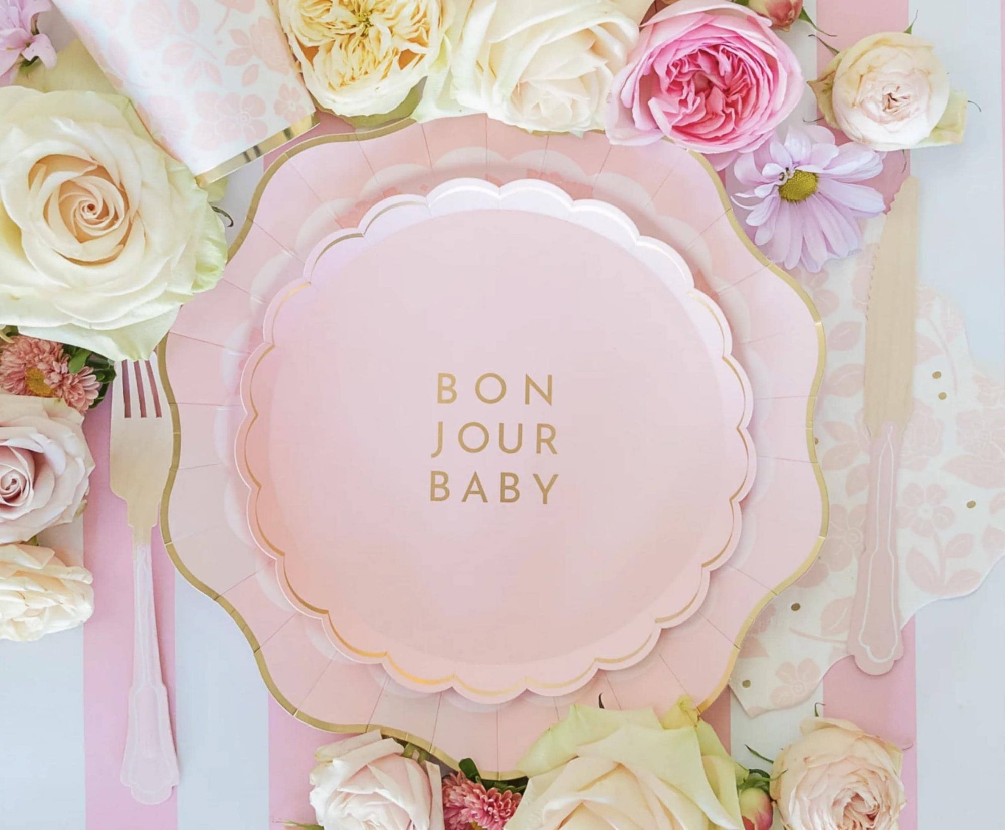 Pink Bonjour Baby Party Plates 8ct - Stesha Party