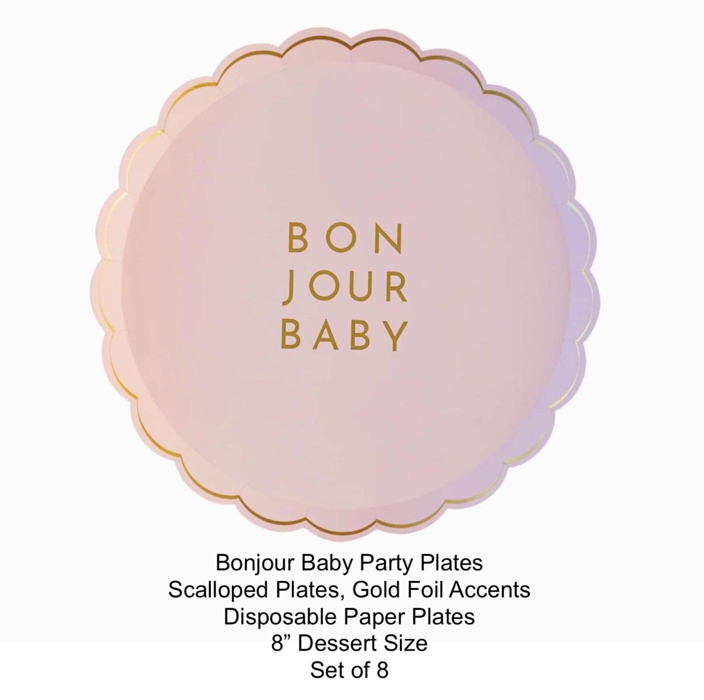 Pink Bonjour Baby Party Plates 8ct - Stesha Party