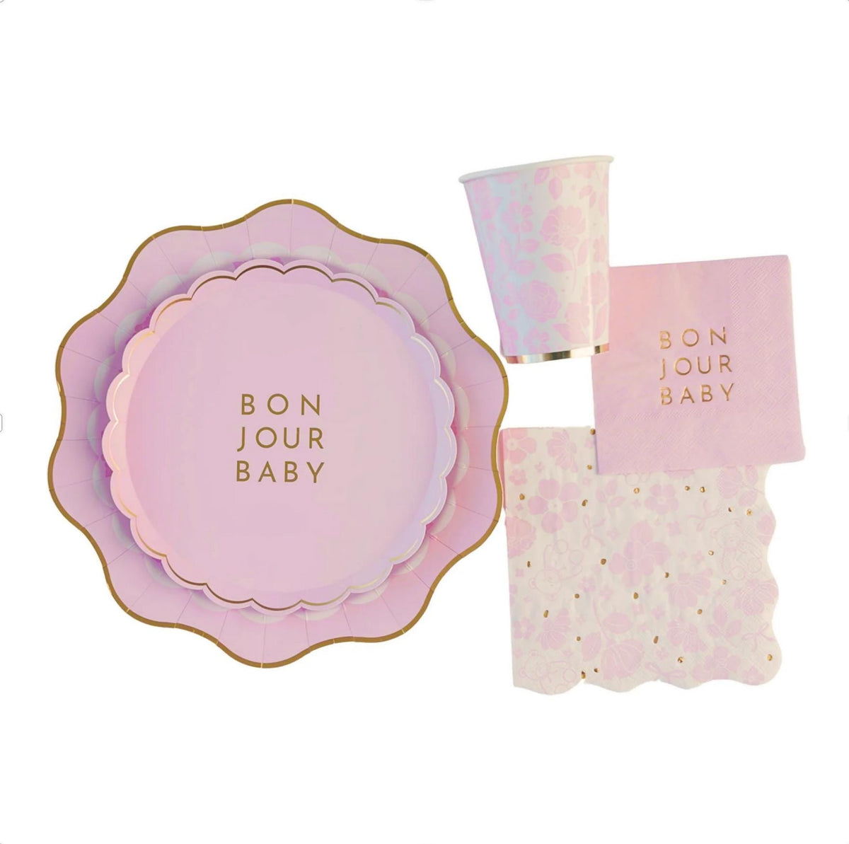 Pink Bonjour Baby Party Plates 8ct - Stesha Party