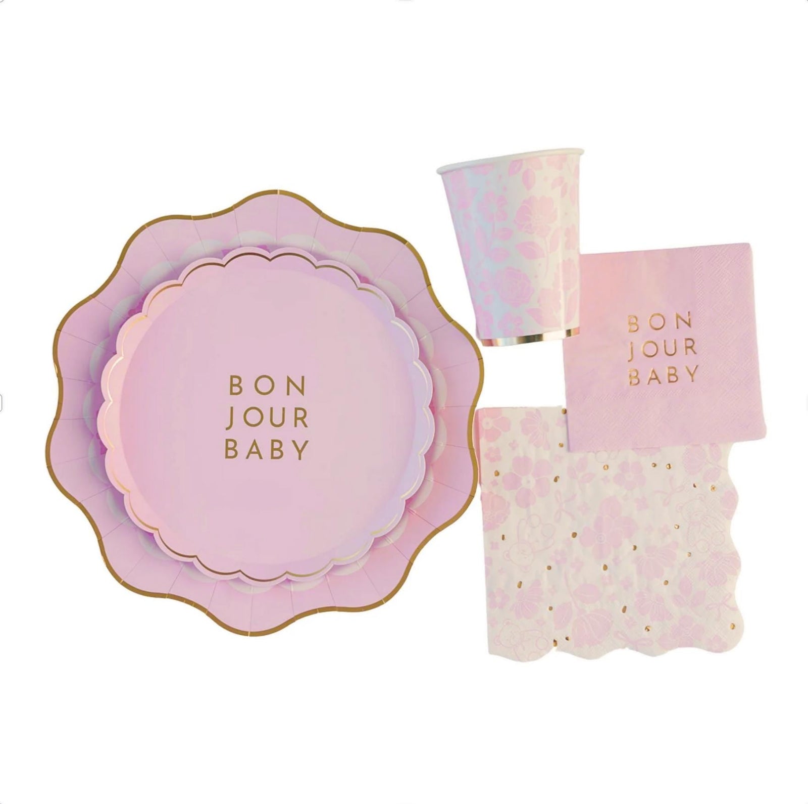 Pink Bonjour Baby Party Plates 8ct - Stesha Party