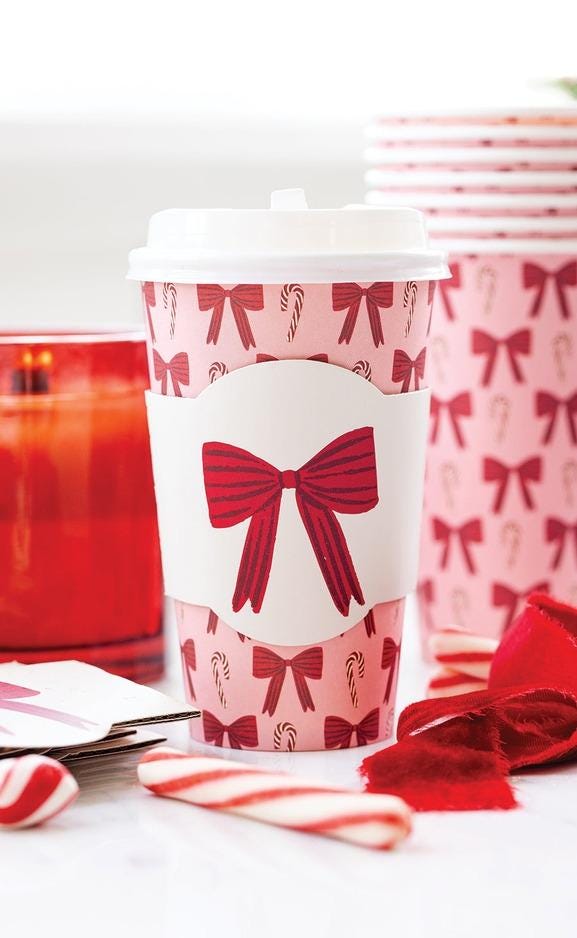 Pink Bow & Candy Cane Christmas To Go Cups 16oz - Stesha Party