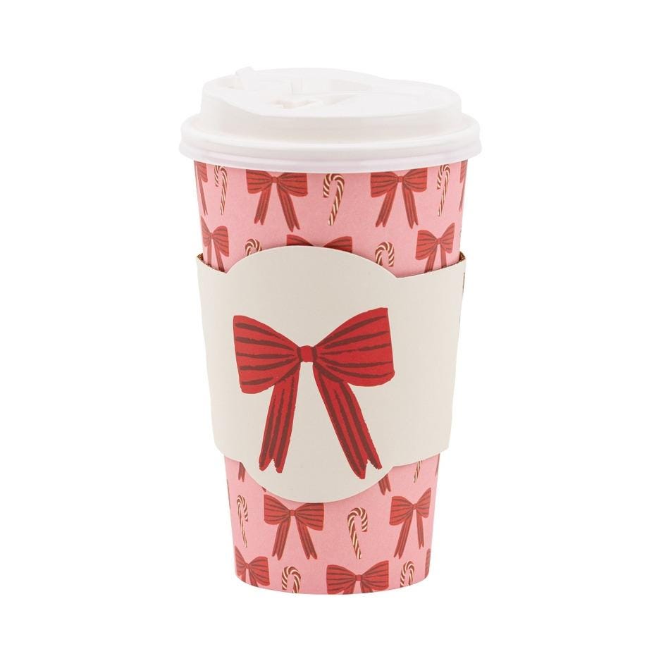 Pink Bow &amp; Candy Cane Christmas To Go Cups 16oz - Stesha Party