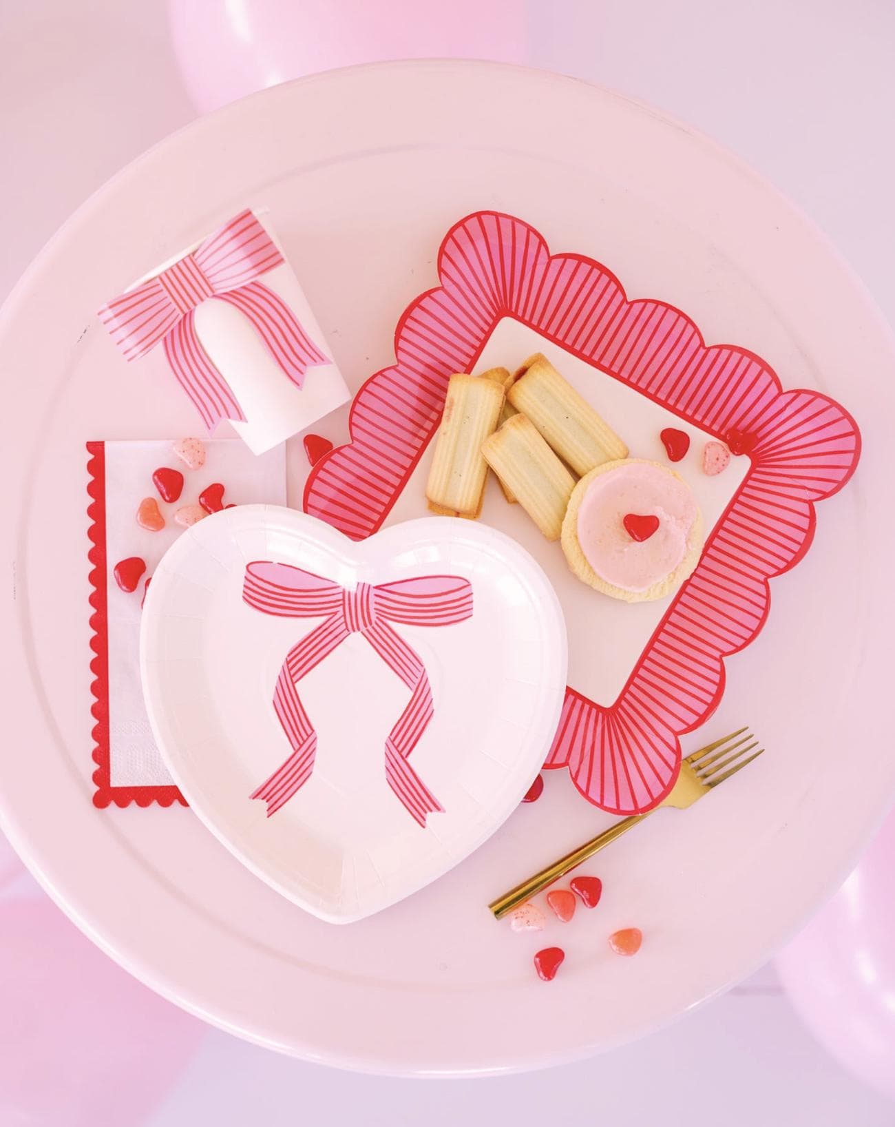 Pink Bow Heart Plates - Stesha Party