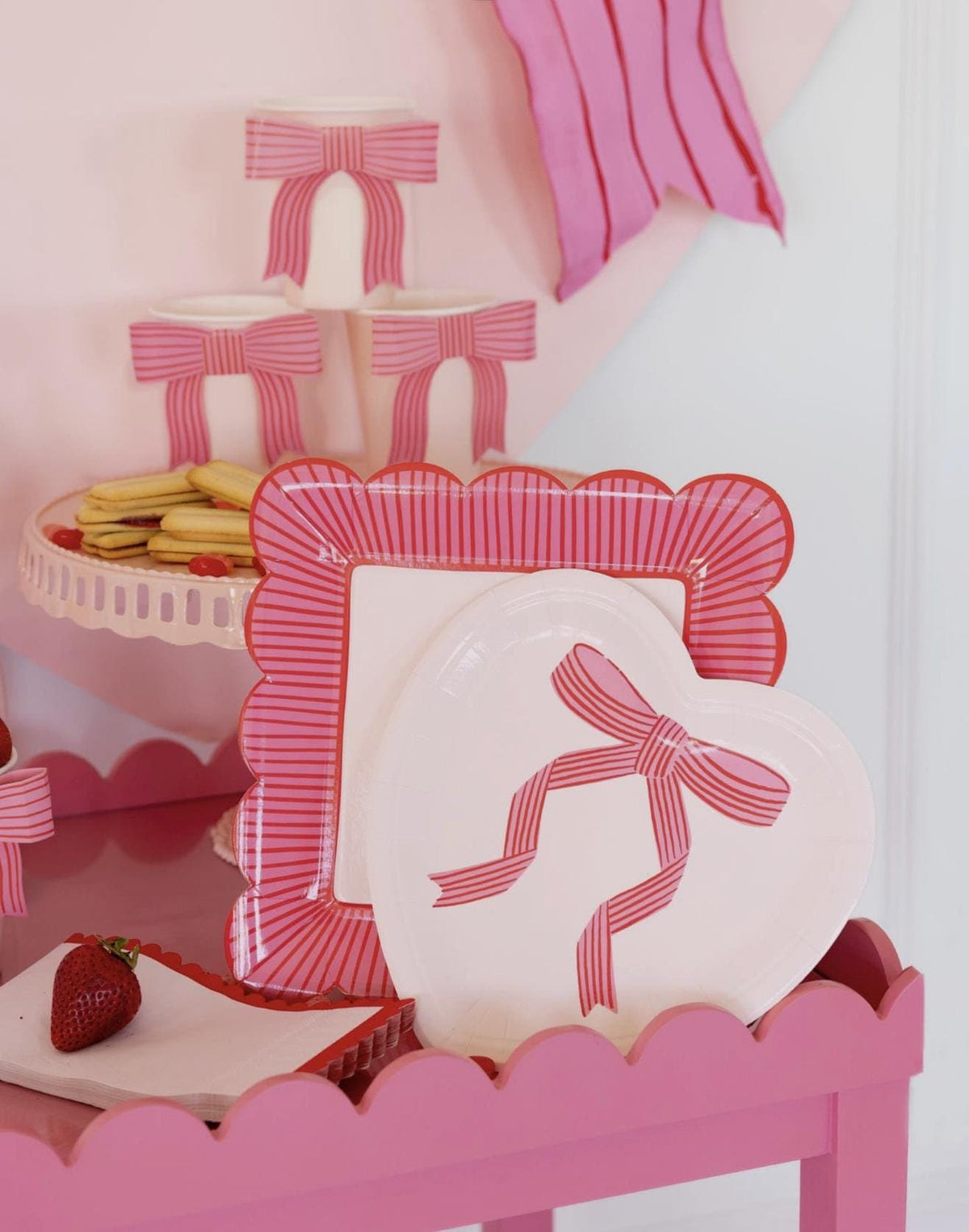 Pink Bow Heart Plates - Stesha Party
