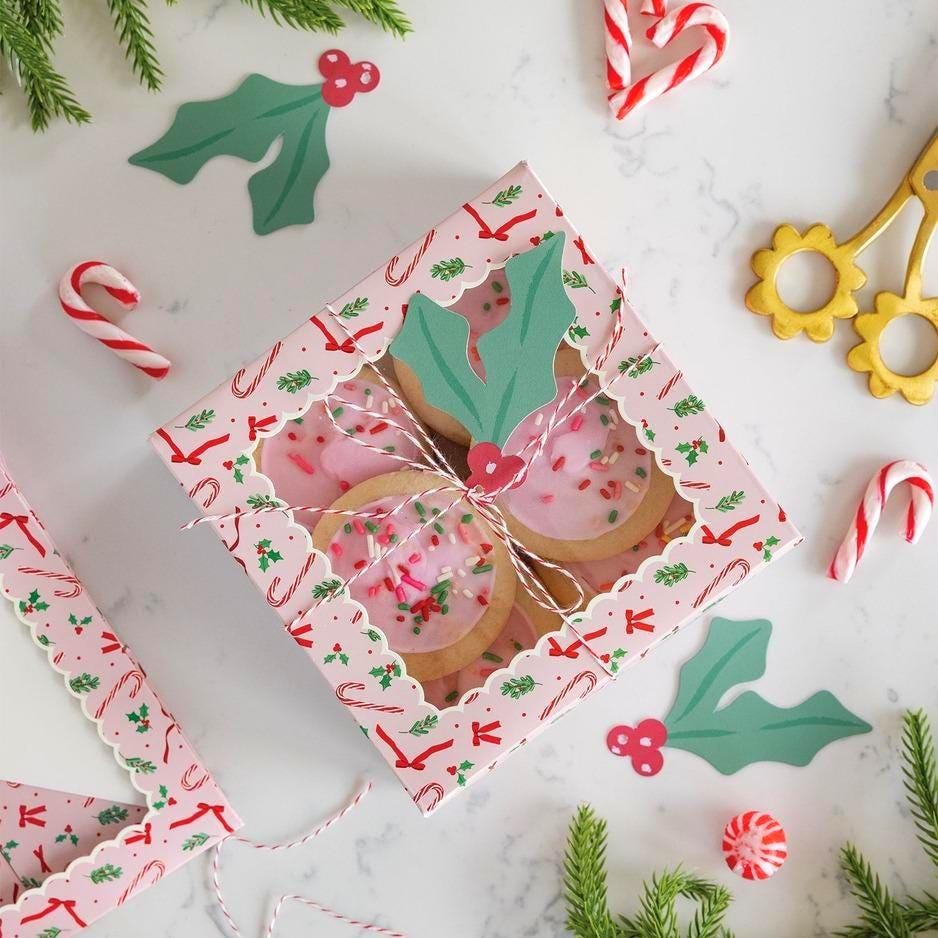 Pink Candy Cane Cookie Boxes 6ct - Stesha Party