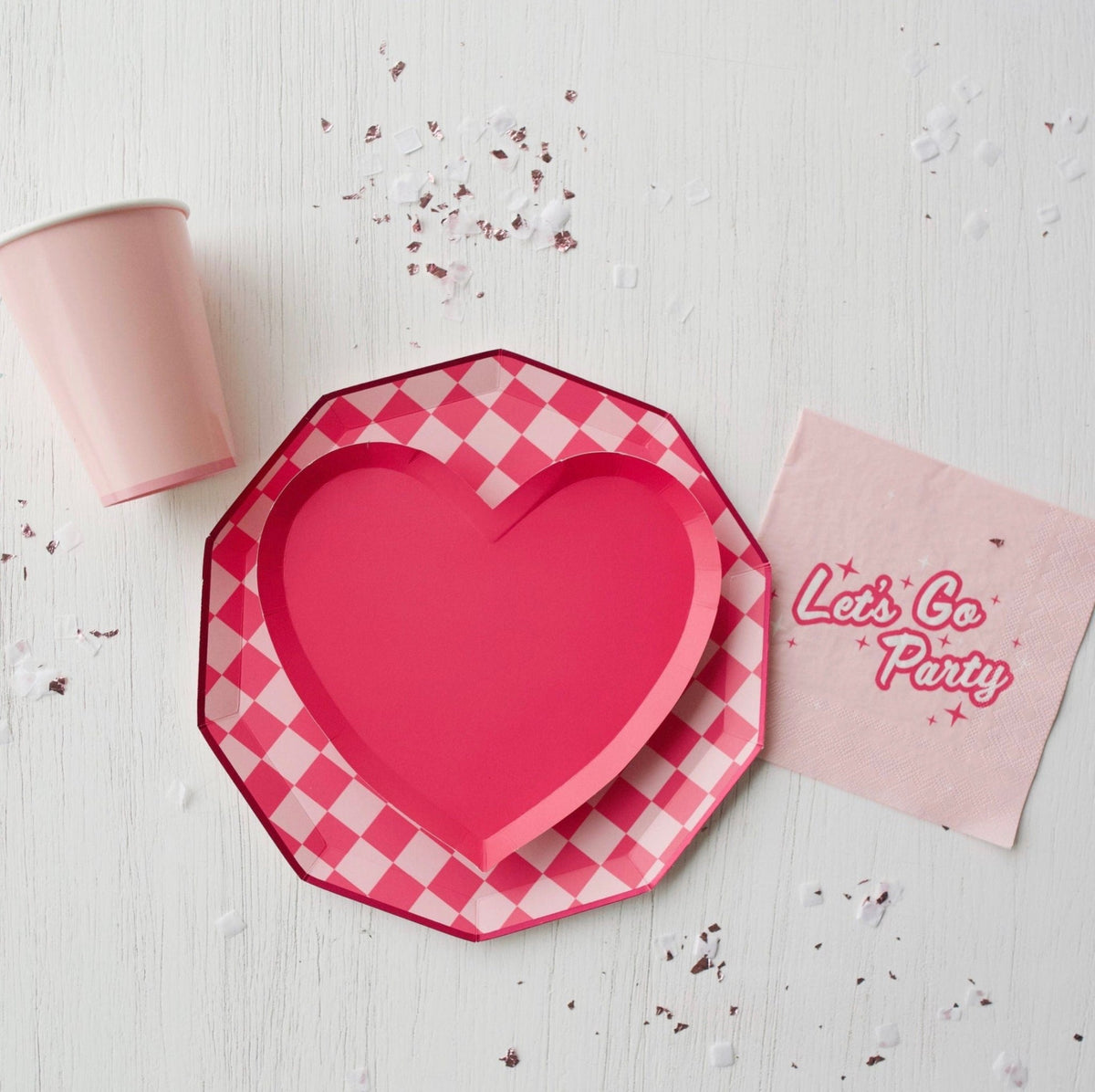 Pink Checkered Party Plates - Stesha Party