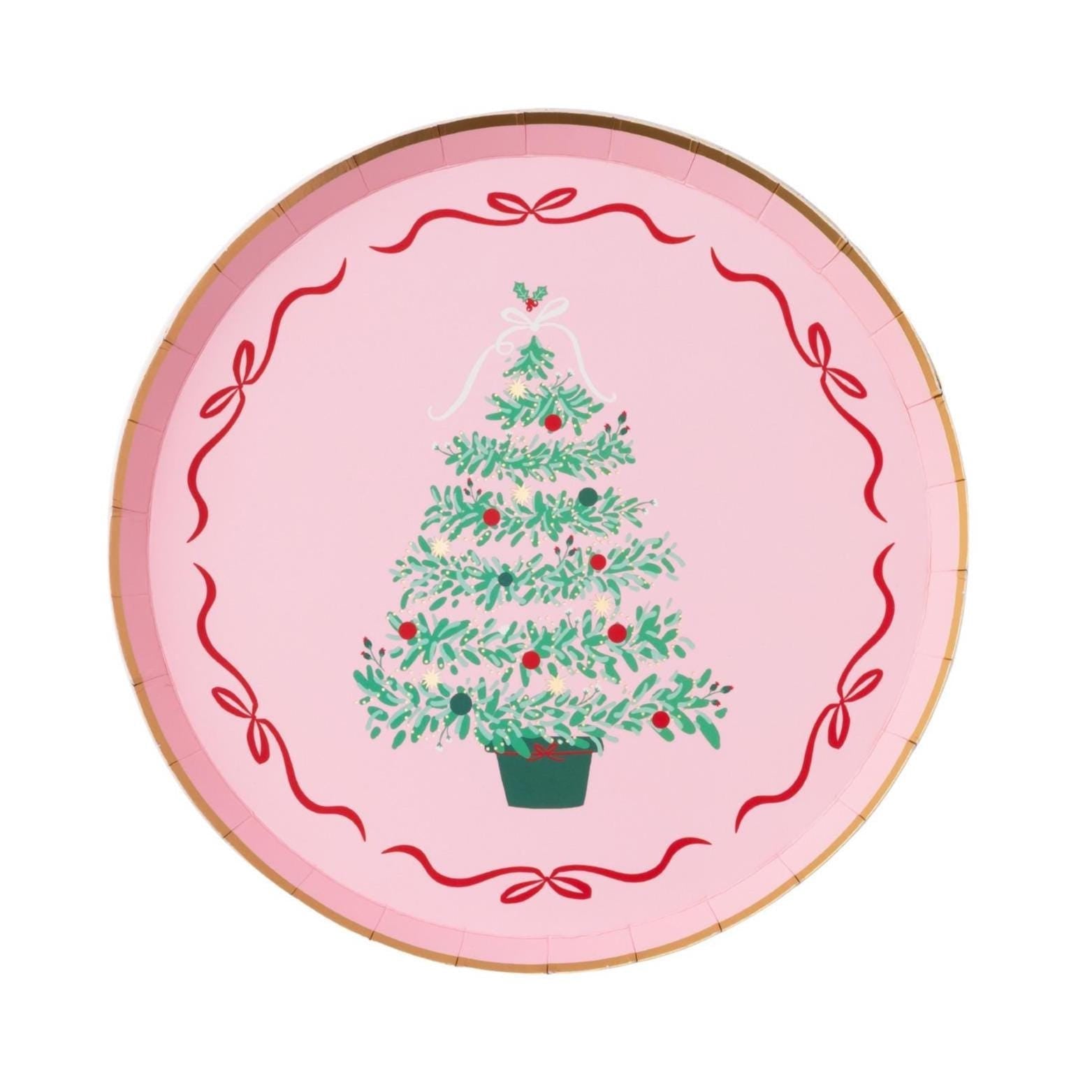 Pink Christmas Tree Dessert Plates - Stesha Party