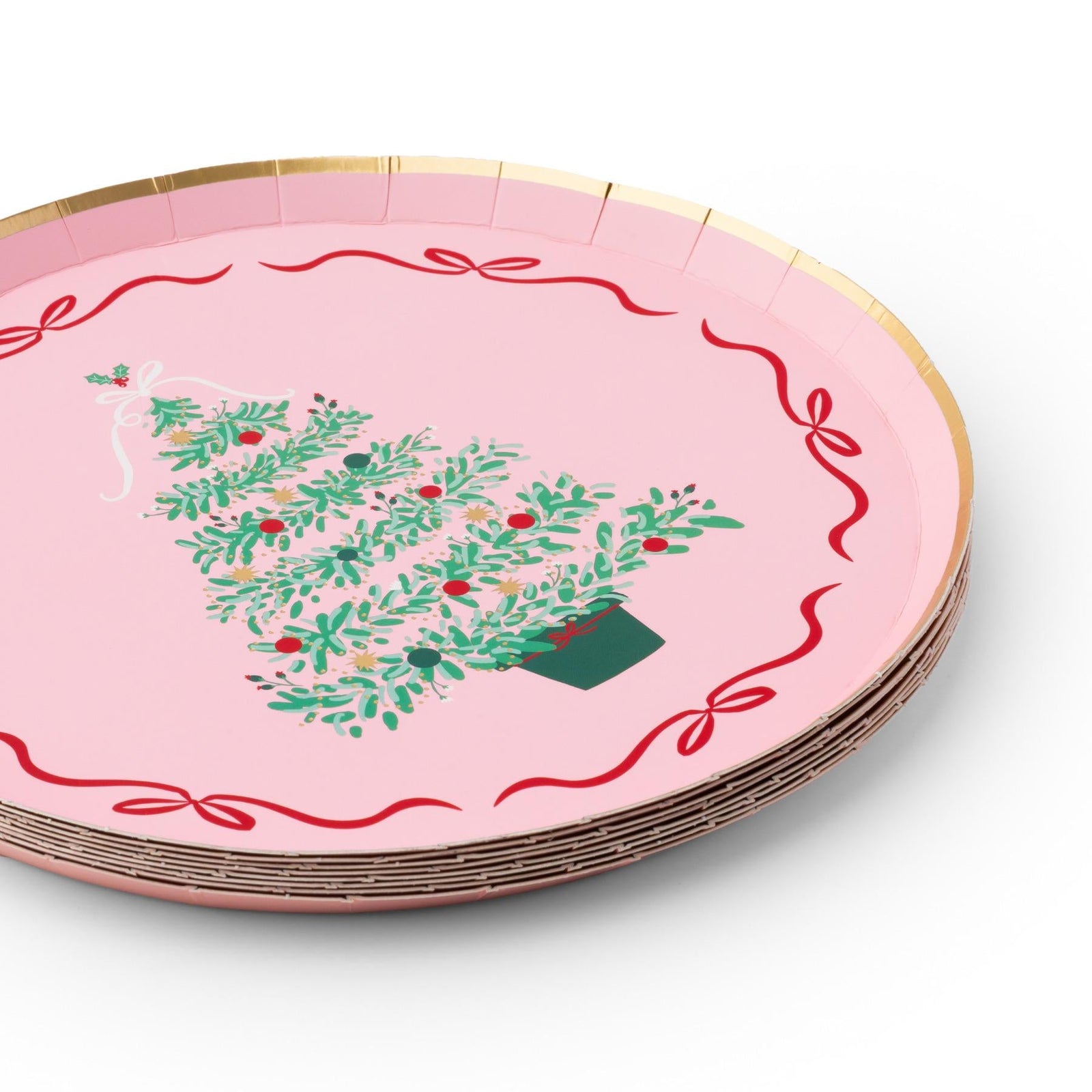 Pink Christmas Tree Dessert Plates - Stesha Party