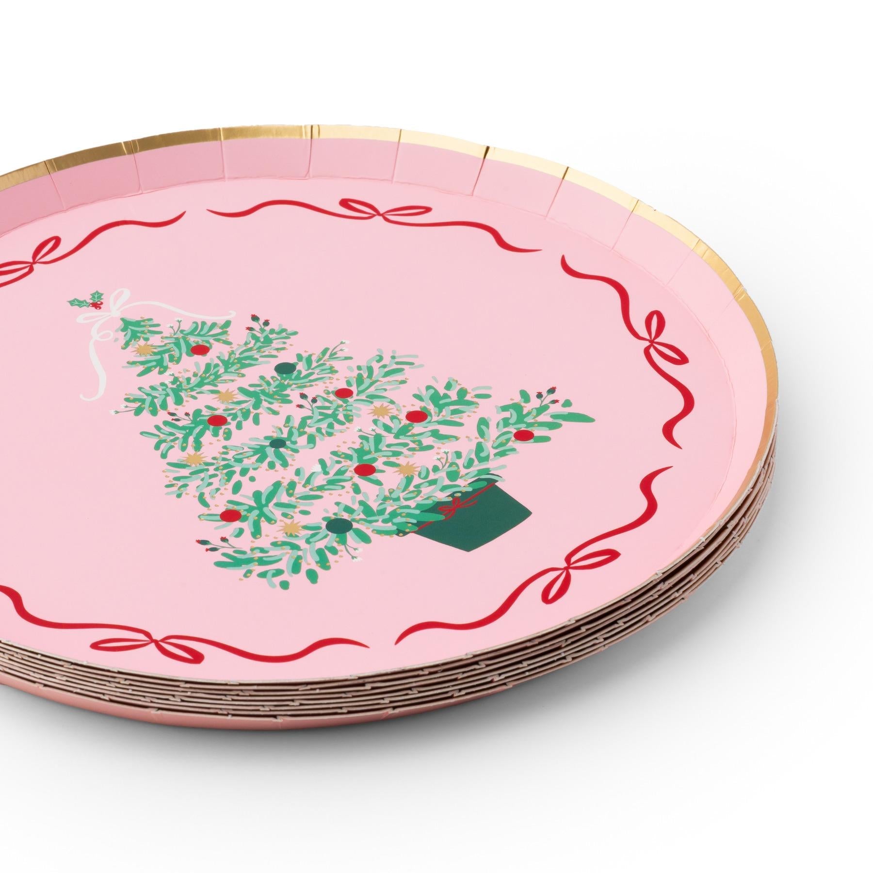 Pink Christmas Tree Dessert Plates - Stesha Party