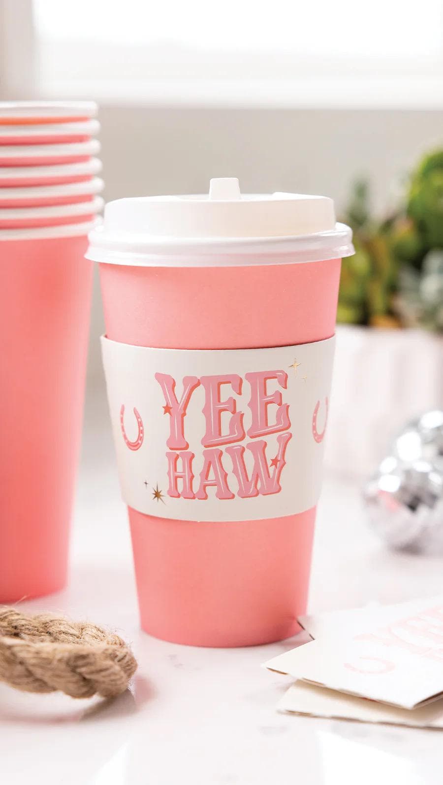 Pink Cowgirl Coffee Cups 16oz - Stesha Party
