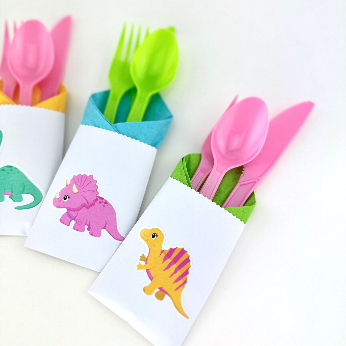 Pink Dinosaur Party Cutlery Set 12ct - Stesha Party