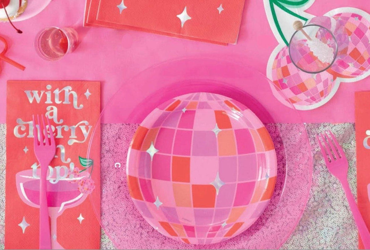 Pink Disco Ball Party Plates - Stesha Party