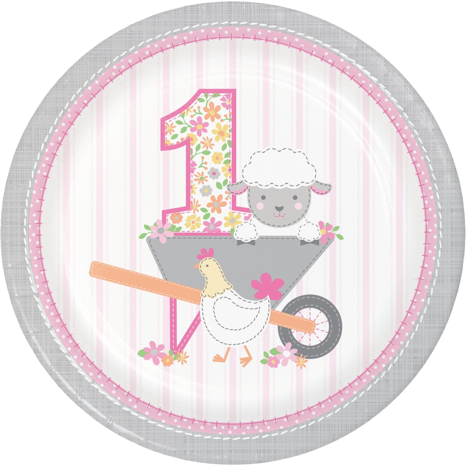 Pink Farm First Birthday Dinner Plates 8ct - Stesha Party