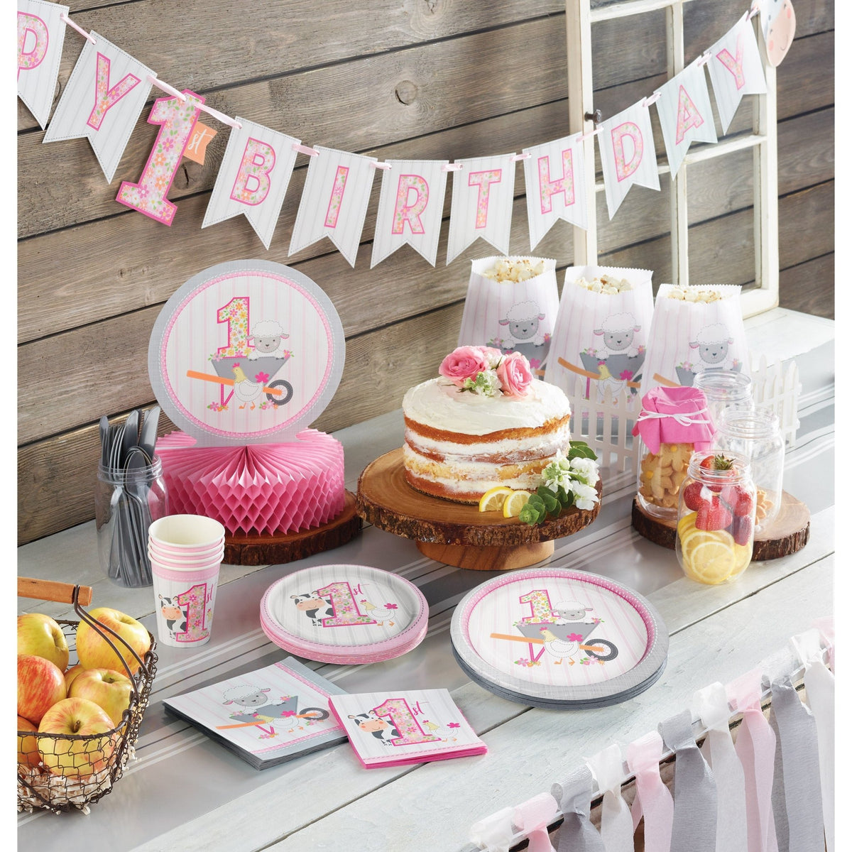 Pink Farm First Birthday Party Paper Cups 8ct - Stesha Party